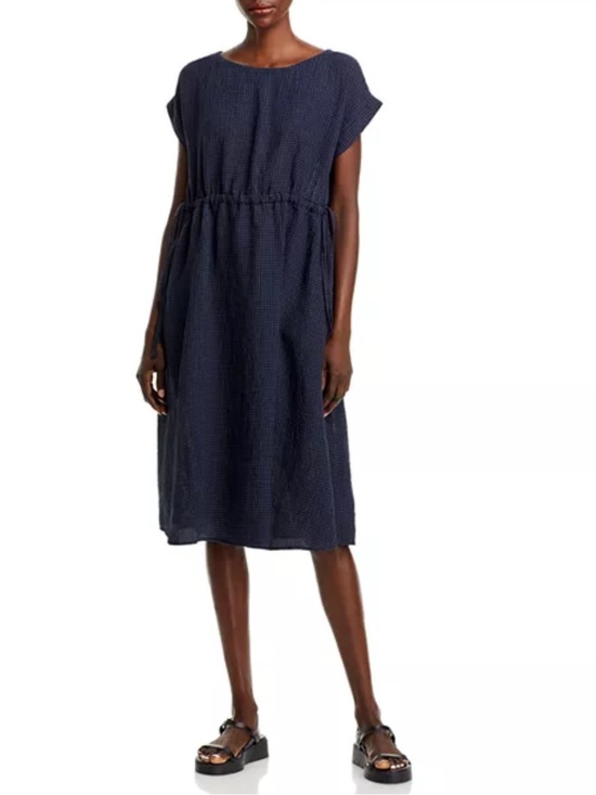 Eileen Fisher Dresses & Skirts - NWOT Eileen Fisher Navy Textured Linen-Blend Midi Dress / Size S